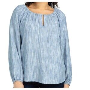 Boston Traders Womens Blouse-Viscose & Linen Blend Size XL Blue Long Sleeve NWT